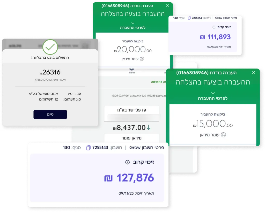 צילומי העברות מלקוחות - 127,876 ש״ח, 20,000 ש״ח, 15,000 ש״ח