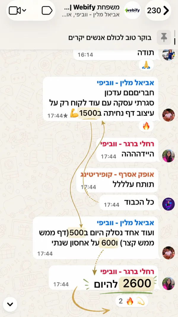 הודעות בקבוצת התלמידים של Webify